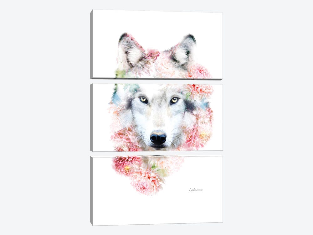 Wildlife Botanical Wolf by Lola Design 3-piece Canvas Art