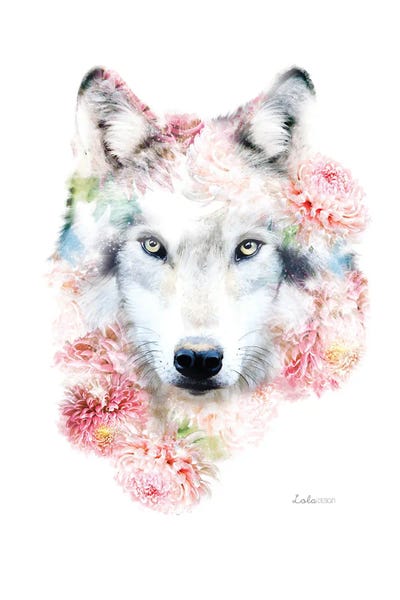 Chrysanthemums: Wildlife Botanical Wolf by Lola Design