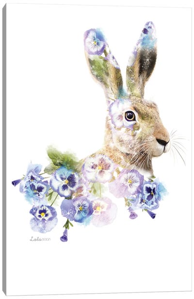 Wildlife Botanical Hare Canvas Art Print - Pansies