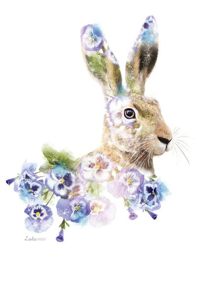 Pansies: Wildlife Botanical Hare by Lola Design
