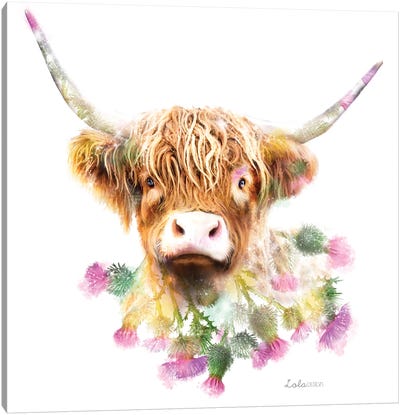 Wildlife Botanical Highland Cow Canvas Art Print - Highland Cow Art