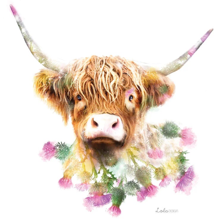 Wildlife Botanical Highland Cow by Lola Design wall art