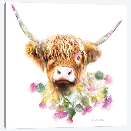 Wildlife Botanical Highland Cow Canvas Print #LLG17} by Lola Design Canvas Art Print