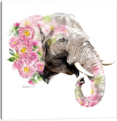 Wildlife Botanical Elephant Canvas Art Print - Embellished Animals