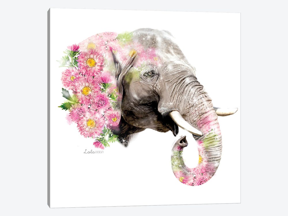 Wildlife Botanical Elephant by Lola Design 1-piece Canvas Artwork