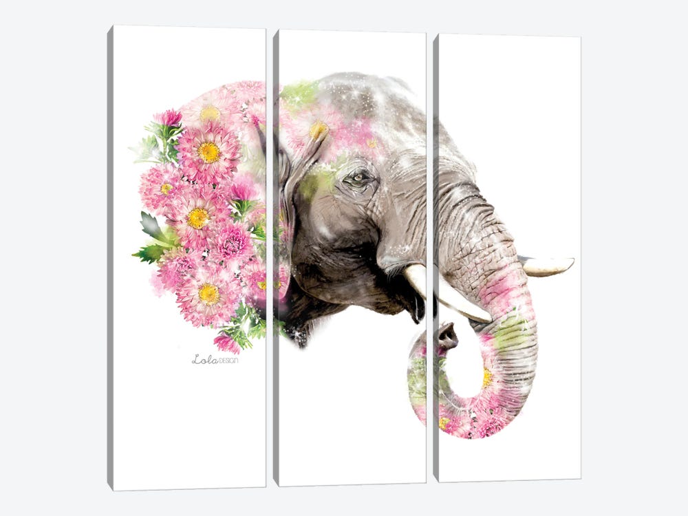 Wildlife Botanical Elephant by Lola Design 3-piece Canvas Wall Art