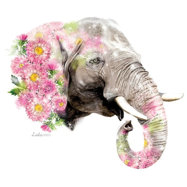 Embellished Animals: Wildlife Botanical Elephant by Lola Design