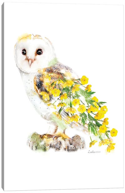 Wildlife Botanical Barn Owl Canvas Art Print - Embellished Animals
