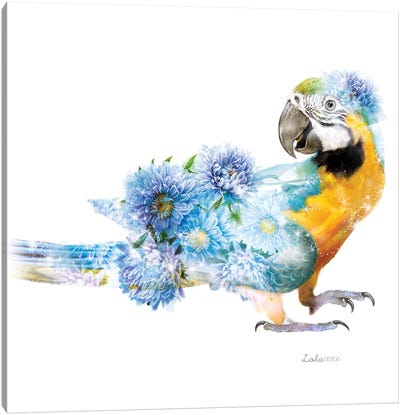 Wildlife Botanical Parrot Canvas Art Print - Embellished Animals