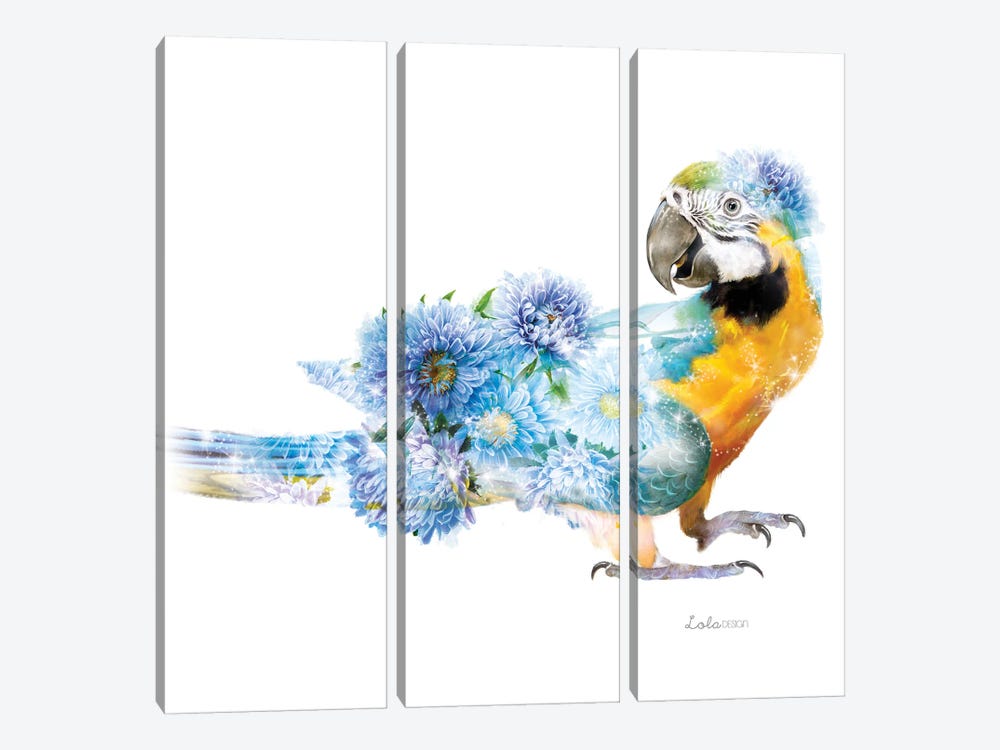 Wildlife Botanical Parrot by Lola Design 3-piece Canvas Art