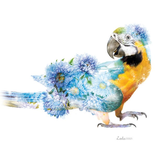 Cornflowers: Wildlife Botanical Parrot by Lola Design
