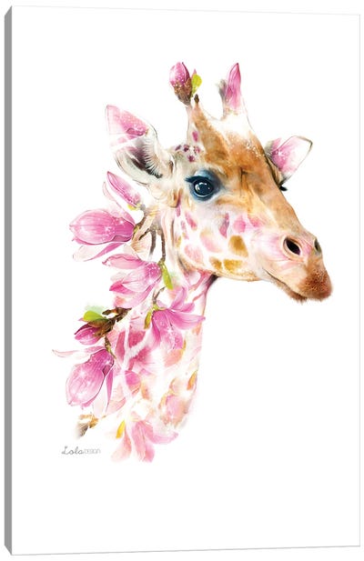 Wildlife Botanical Giraffe Canvas Art Print - Embellished Animals
