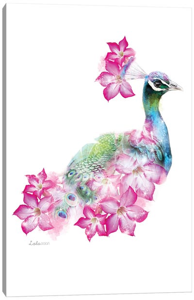 Wildlife Botanical Peacock Canvas Art Print - Embellished Animals