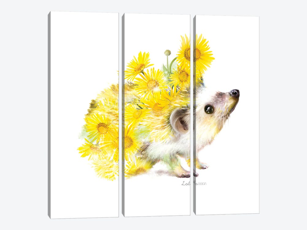 Wildlife Botanical Hedgehog by Lola Design 3-piece Canvas Print