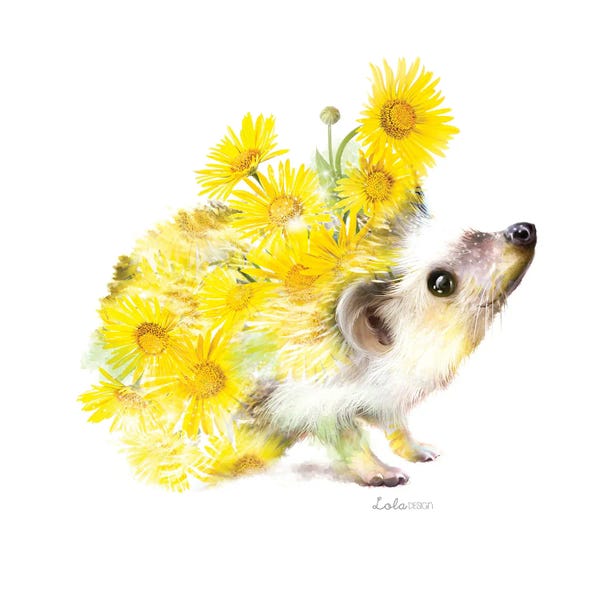 Hedgehogs: Wildlife Botanical Hedgehog by Lola Design