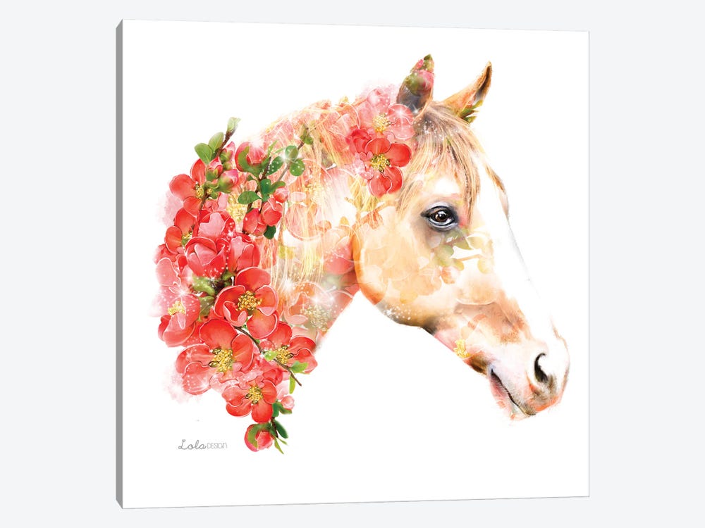 Wildlife Botanical Horse by Lola Design 1-piece Canvas Wall Art