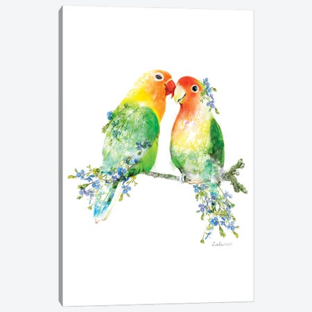 Wildlife Botanical Love Birds Canvas Print #LLG29} by Lola Design Canvas Print
