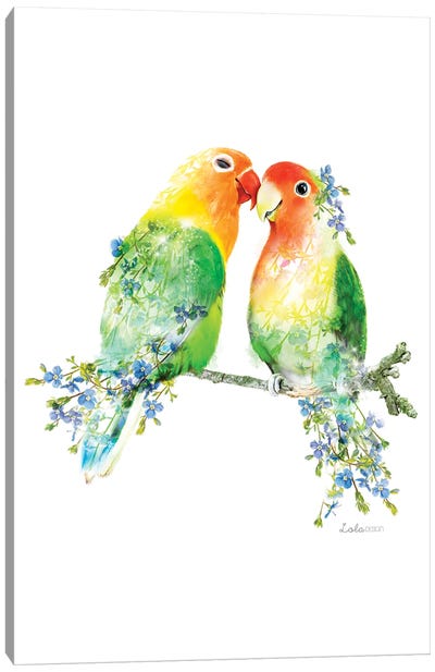 Wildlife Botanical Love Birds Canvas Art Print - Lola Design