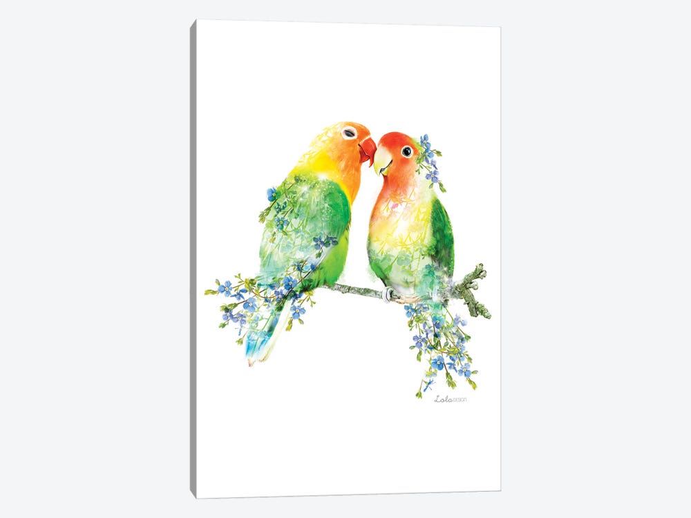 Wildlife Botanical Love Birds by Lola Design 1-piece Canvas Art Print