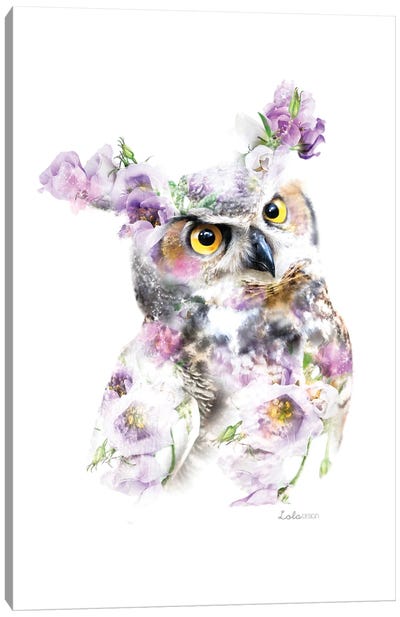 Wildlife Botanical Great Horned Owl Canvas Art Print - Lola Design
