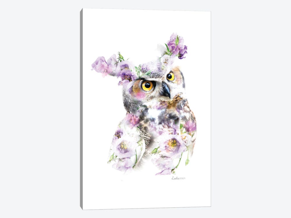 Wildlife Botanical Great Horned Owl by Lola Design 1-piece Canvas Art Print