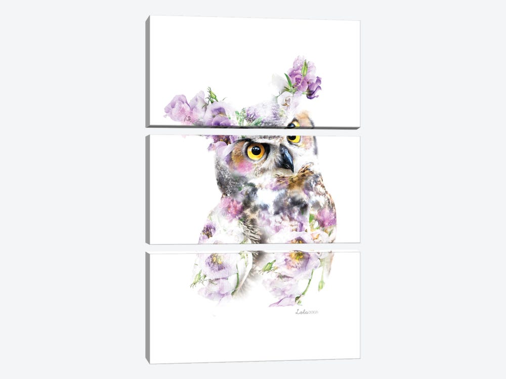Wildlife Botanical Great Horned Owl by Lola Design 3-piece Canvas Art Print