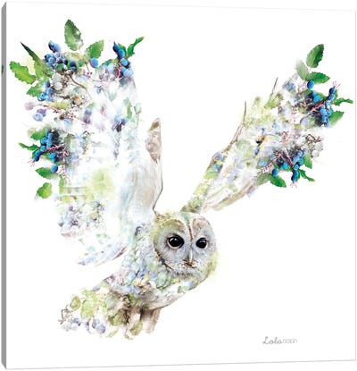 Wildlife Botanical Owl Canvas Art Print - Embellished Animals