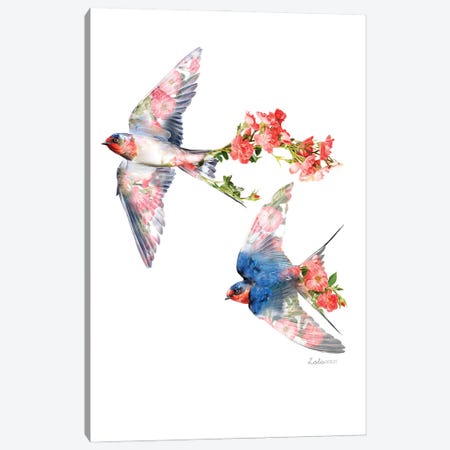 Wildlife Botanical Swallows Canvas Print #LLG34} by Lola Design Art Print