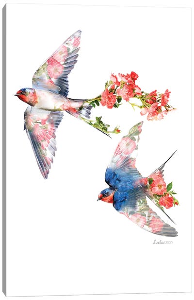 Wildlife Botanical Swallows Canvas Art Print - Lola Design