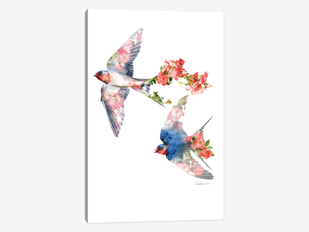 Wildlife Botanical Swallows by Lola Design 1-piece Canvas Print