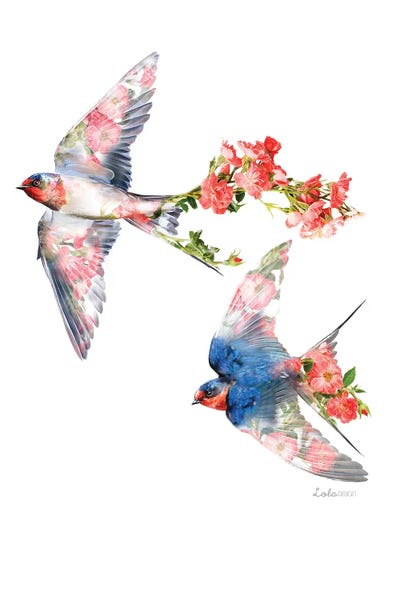 Embellished Animals: Wildlife Botanical Swallows by Lola Design