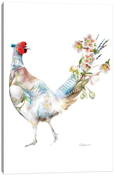 Wildlife Botanical Hellebore Pheasant Canvas Art Print - Embellished Animals
