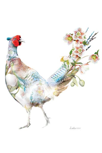 Embellished Animals: Wildlife Botanical Hellebore Pheasant by Lola Design