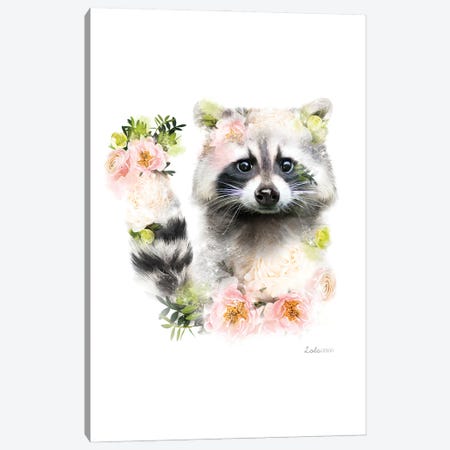 Wildlife Botanical Raccoon Canvas Print #LLG36} by Lola Design Canvas Print