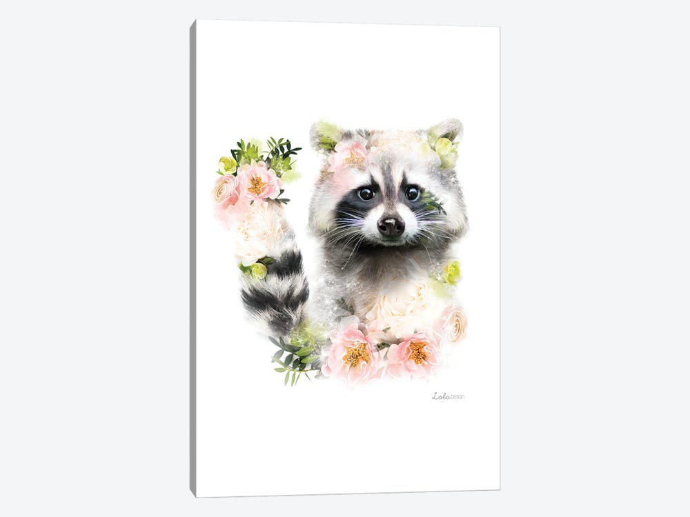 Wildlife Botanical Raccoon by Lola Design 1-piece Art Print