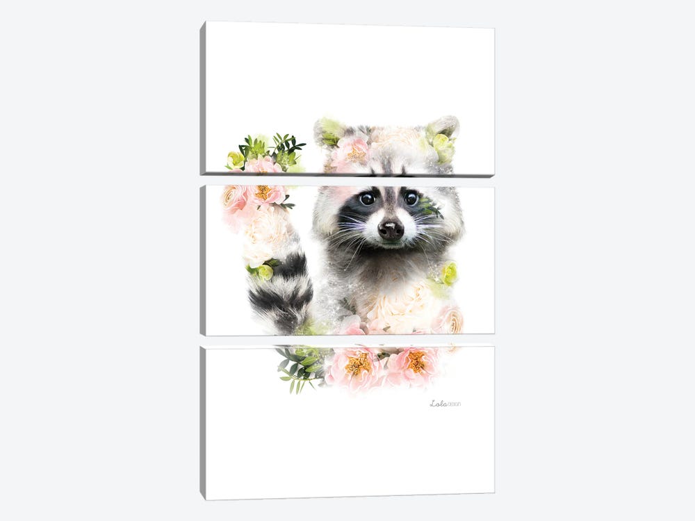 Wildlife Botanical Raccoon by Lola Design 3-piece Art Print