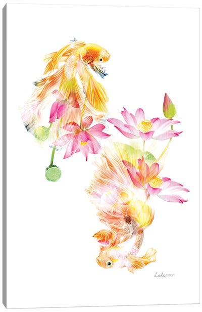 Wildlife Botanical Japanese Fighting Fish Canvas Art Print - Lola Design