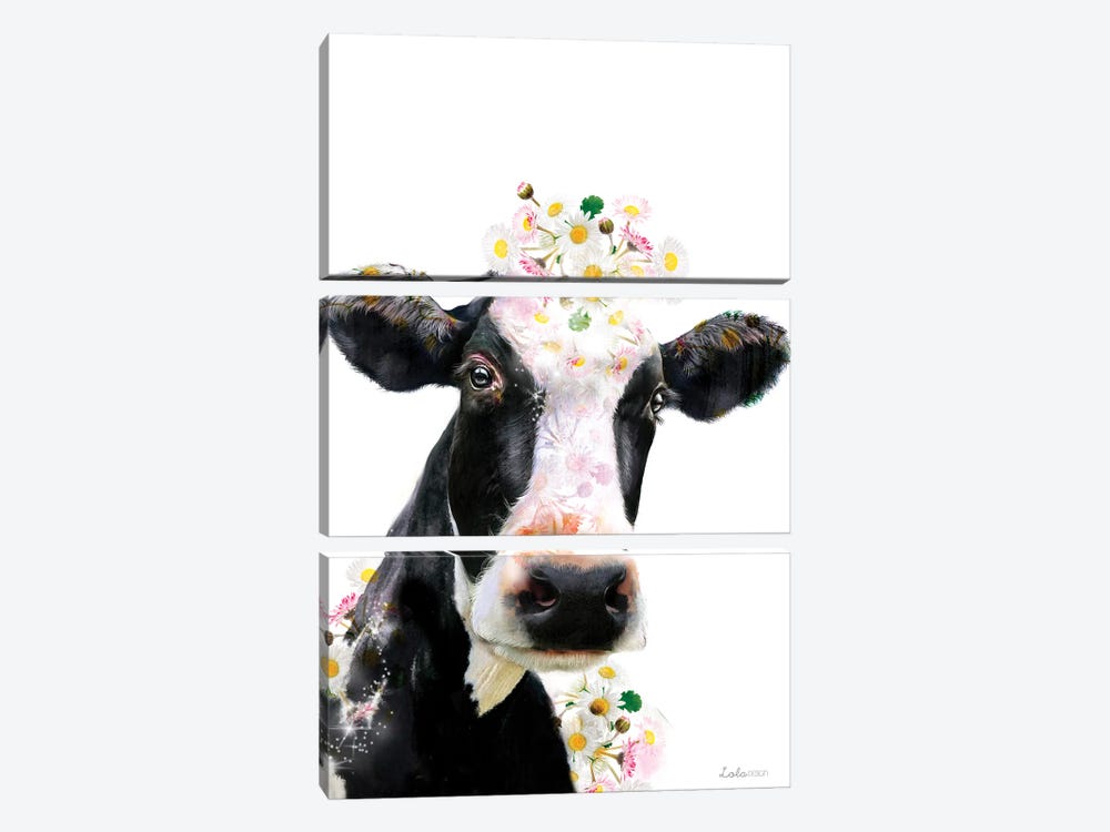 Wildlife Botanical Cow by Lola Design 3-piece Canvas Print