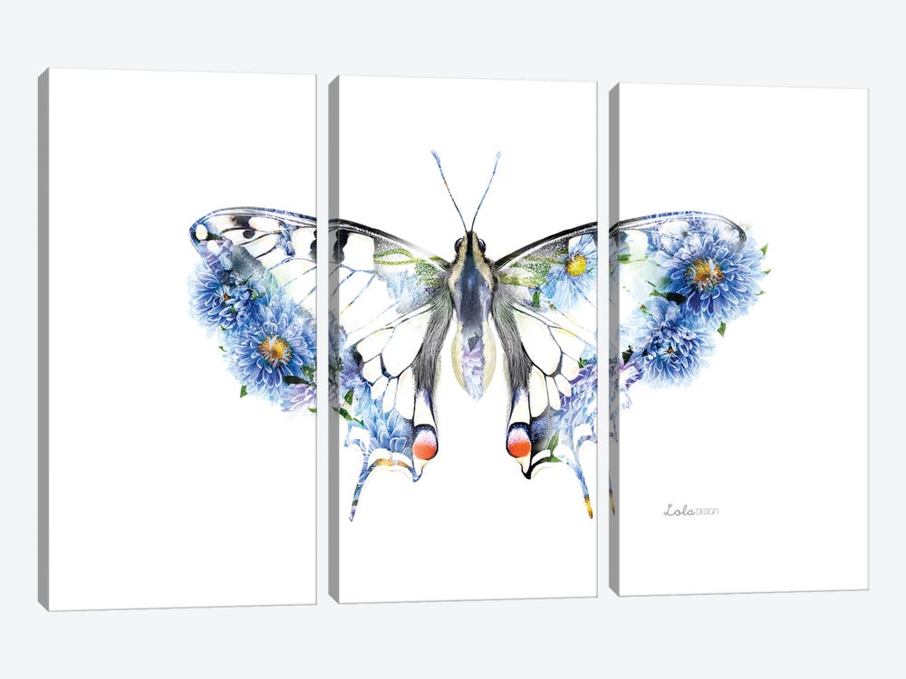 Wildlife Botanical Swallowtail Butterfly by Lola Design 3-piece Canvas Artwork