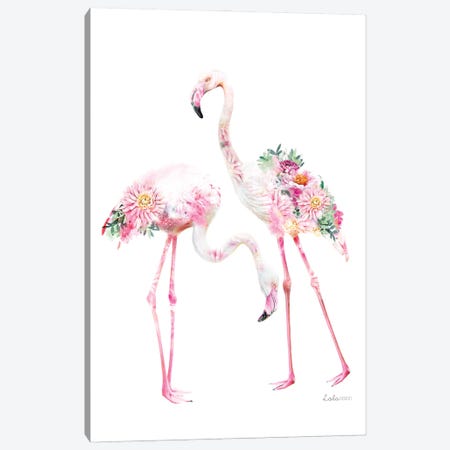 Wildlife Botanical Flamingos Canvas Print #LLG43} by Lola Design Canvas Art Print
