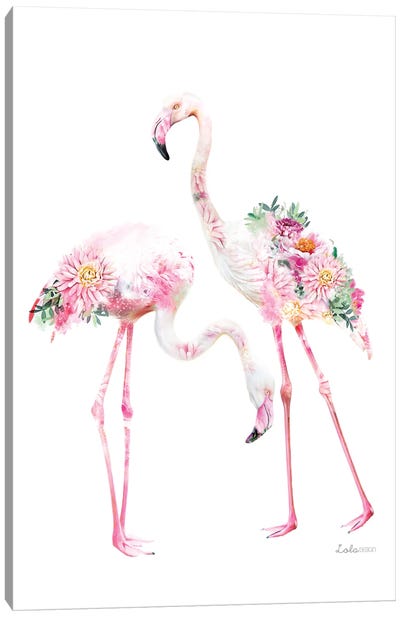 Wildlife Botanical Flamingos Canvas Art Print - Embellished Animals