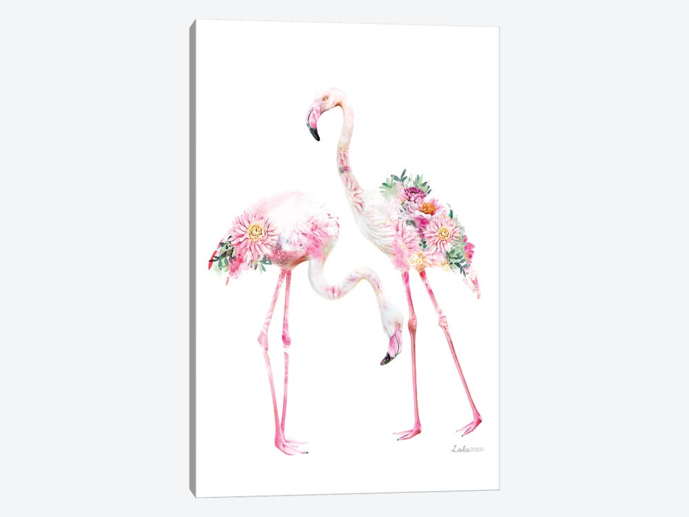 Wildlife Botanical Flamingos by Lola Design 1-piece Canvas Art Print