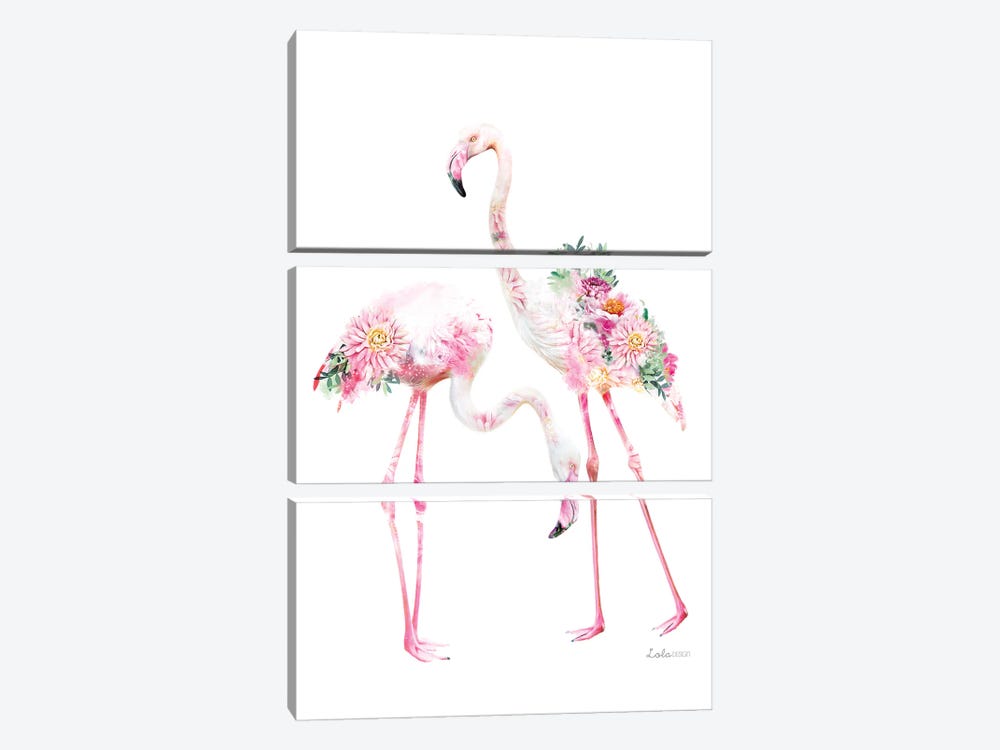 Wildlife Botanical Flamingos by Lola Design 3-piece Art Print