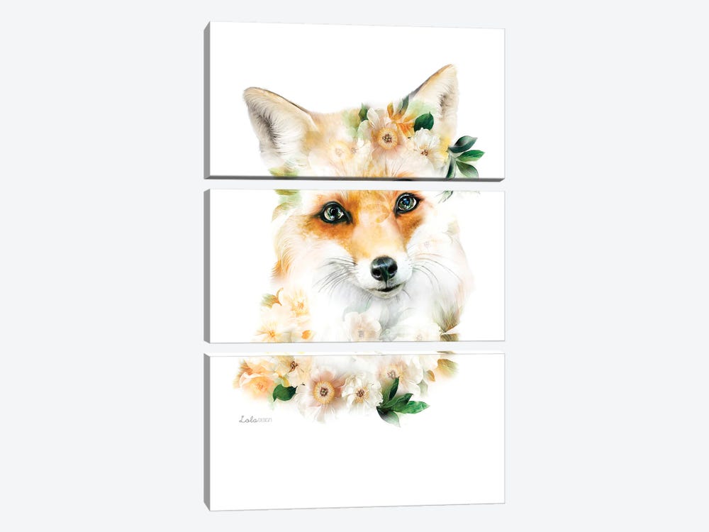 Wildlife Botanical Fox by Lola Design 3-piece Canvas Print