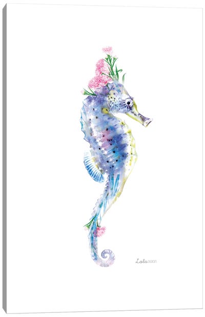Wildlife Botanical Seahorse Canvas Art Print - Embellished Animals