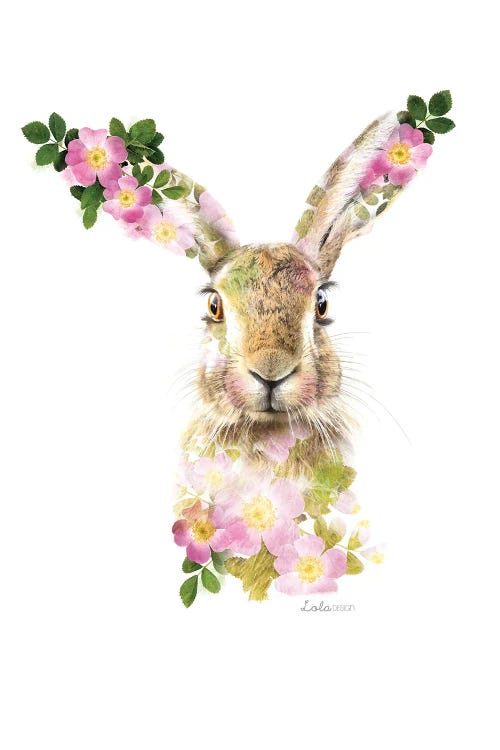 Wildlife Botanical Hare Dog Rose by Lola Design wall art