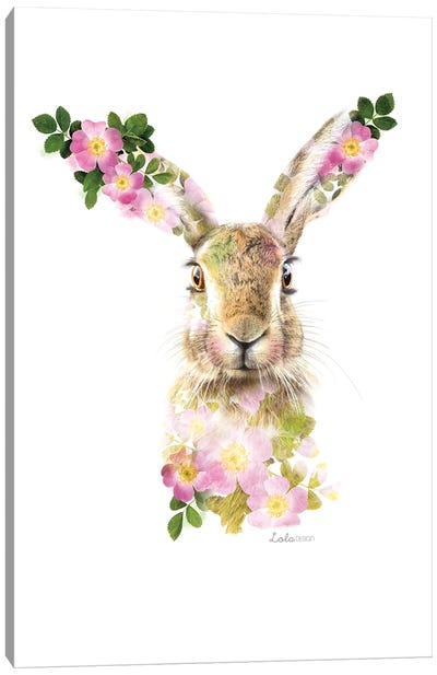 Wildlife Botanical Hare Dog Rose Canvas Art Print - Lola Design