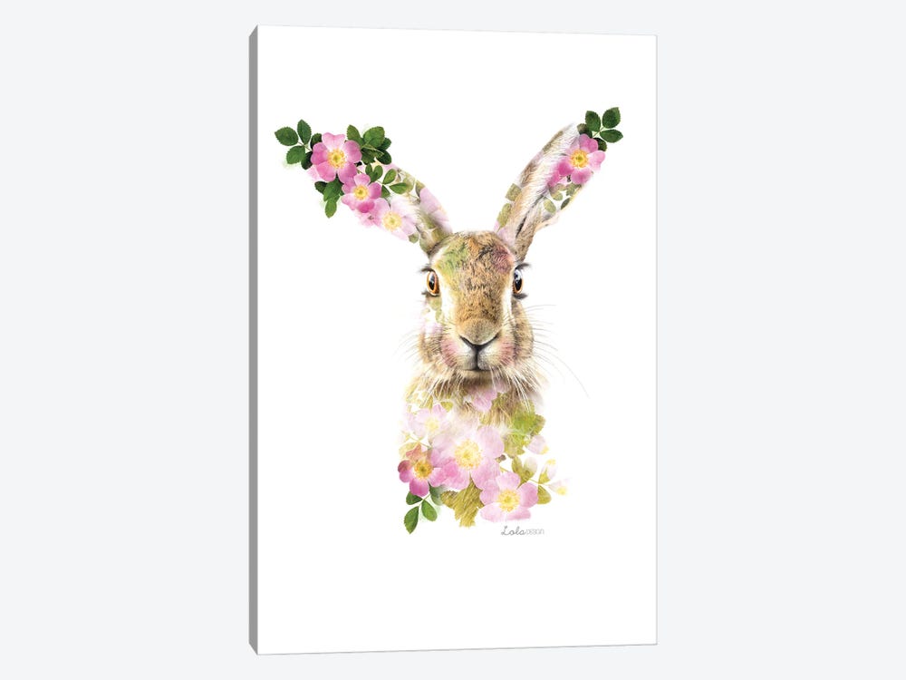 Wildlife Botanical Hare Dog Rose by Lola Design 1-piece Art Print
