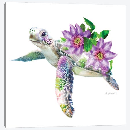 Wildlife Botanical Green Sea Turtle Canvas Print #LLG48} by Lola Design Canvas Print