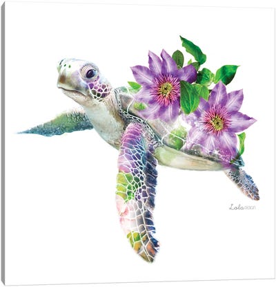 Wildlife Botanical Green Sea Turtle Canvas Art Print - Lola Design